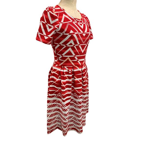 Medium LulaRoe Amelia Dress Pockets Red White - Picture 6 of 9